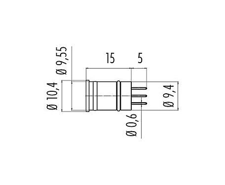 Desenho da escala 09 0431 474 04 - M12 Bujão de montagem embutido, Contatos: 4, desprotegido, THT, IP67