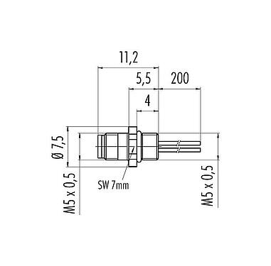 Scale drawing 09 3111 00 04 - M5 Male panel mount connector, Contacts: 4, unshielded, single wires, IP67