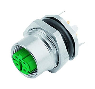 Illustration 86 0536 1120 00404 - M12 Female panel mount connector, Contacts: 4, shieldable, THT, IP67, UL 2238, PG 9, rear mounting