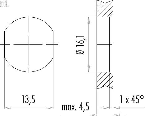 安装说明 M12 孔头法兰座, 极数: 8, 可接屏蔽, THT, IP67, UL, M16x1.5, 後壁安裝