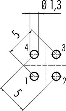 Conductor layout M12 Male panel mount connector, Contacts: 4, unshielded, THT, IP68, UL 2238, M16x1.5, Front mounting