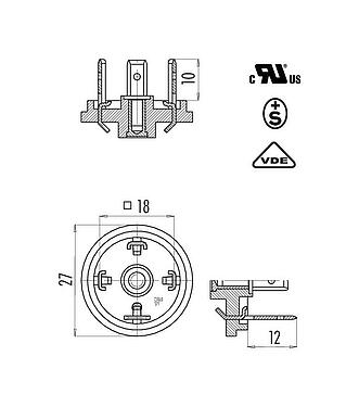 Maßzeichnung 43 1701 000 03 - Gerätestecker, Polzahl: 2+PE, ungeschirmt, löten, IP40 ohne Dichtung, UL, ESTI+, VDE