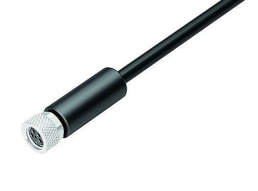 Illustration M8 Connecteur femelle, Contacts: 4, blindé, surmoulé sur le câble, IP67/IP69K, M8x1,0, PUR, noir, 4 x 0,34 mm², 2 m