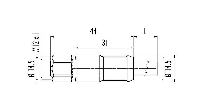 Schaaltekening M12 Kabeldoos, aantal polen: 2+7, aan de kabel aangegoten, IP67, PUR, zwart, Power: 2 x 0,75 (AWG 18), Signaal: 7 x 0,14 (AWG 26), 1,85 m