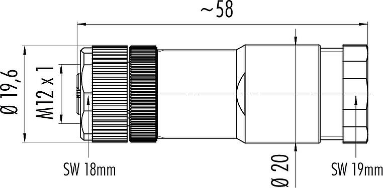 Schaaltekening M12 Duo-kabel female, aantal polen: 4, 2.1-3.0 mm (2 Kabel) of 4-5 mm (2 Kabel), onafgeschermd, schroefklem, IP67, UL 2238