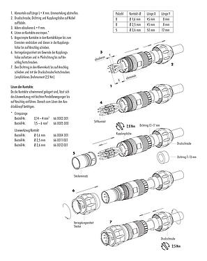 Montageanleitung Bajonett Kabelstecker, Polzahl: 4+PE, 7,0-17,0 mm, ungeschirmt, crimpen (Crimpkontakte müssen separat bestellt werden), IP68/IP69K, UL 2238, VDE, UV-Beständig