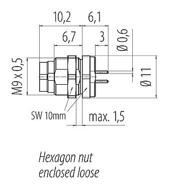 Scale drawing 09 0097 20 05 - M9 Male panel mount connector, Contacts: 5, unshielded, THT, IP40