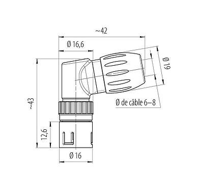 Dessin coté 99 9183 02 12 - Snap-In Connecteur mâle coudé, Contacts: 12, 6,0-8,0 mm, non blindé, souder, IP67