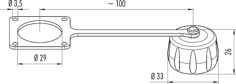 Maßzeichnung Schutzkappe, IP68/IP69K gesteckt, mit Halteband