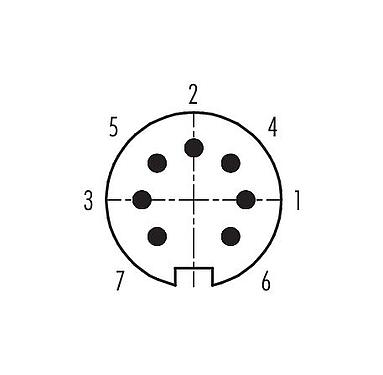 Disposition des contacts (Côté plug-in) 99 0681 70 07 - Baïonnette Connecteur mâle coudé, Contacts: 7, 4,0-6,0 mm, non blindé, souder, IP40