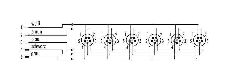 Belegungspläne Snap-In 6-fach-Verteiler, Polzahl: 5, ungeschirmt, steckbar, IP67