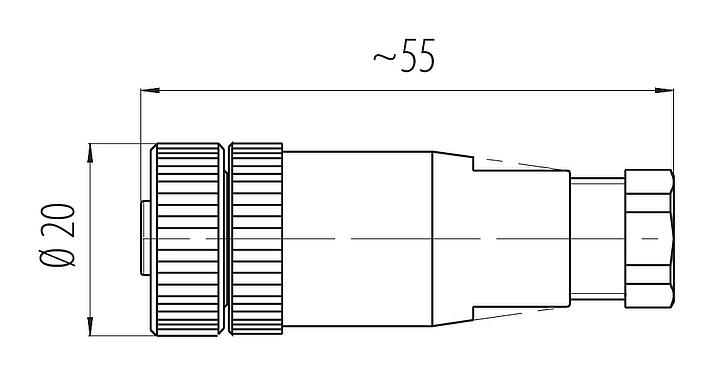 Disegno in scala M12 Connettore cavo femmina, Numero poli: 2+PE, 4,0-6,0 mm, non schermato, morsetto a vite, IP67, UL