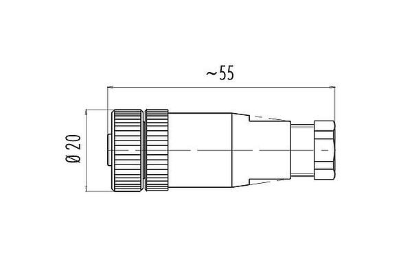 Scale drawing 99 2430 14 03 - 1/2 UNF Female cable connector, Contacts: 2+PE, 4.0-6.0 mm, unshielded, screw clamp, IP67, UL