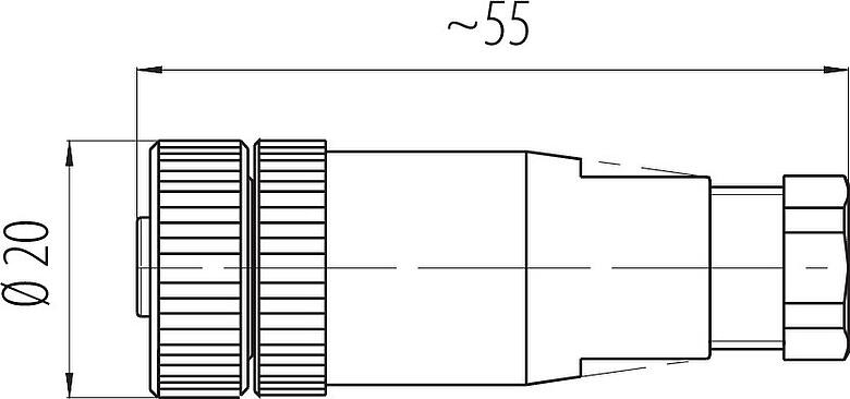 Масштабный чертеж M12 Кабельная розетка, Количество полюсов: 2+PE, 6,0-8,0 мм, не экранированный, винтовая клемма, IP67, UL