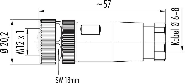 Maßzeichnung M12 Kabeldose, Polzahl: 4, 6,0-8,0 mm, ungeschirmt, schraubklemm, IP67, UL 2238, VDE