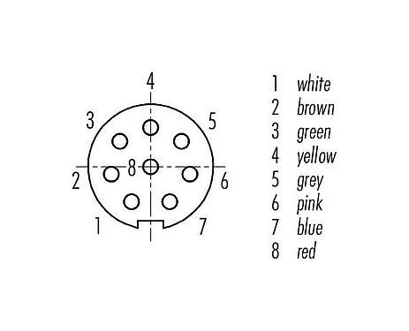 Disposición de los contactos (lado de la conexión) M9 Conector de cable hembra, Número de contactos: 8, sin blindaje, moldeado en el cable, IP67, PUR, negro, 8 x 0,14 mm², 2 m