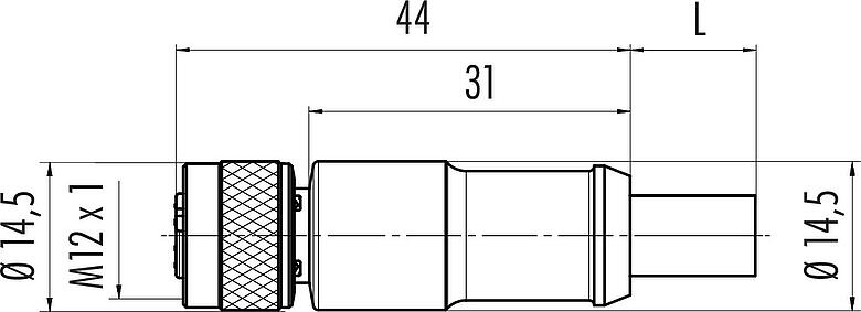 스케일 드로잉 M12 케이블 소켓, 콘택트 렌즈: 4, 쉴드, 케이블에 몰딩, IP67, UL 2238, Profinet/Ethernet CAT5e, PUR, 녹색, 4xAWG 22, 2m