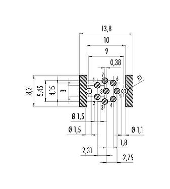 Leiterplattenlayout 99 3481 401 08 - M12 Flanschstecker, Polzahl: 8, schirmbar, SMT, IP67, M12x1,0, Frontmontage