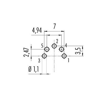 Conductor layout 09 0119 90 05 - M16 Male panel mount connector, Contacts: 5 (05-b), unshielded, THT, IP67, UL, front fastened