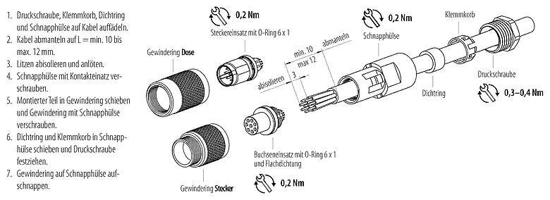 Montageanleitung 99 0401 00 02 - M9 Kabelstecker, Polzahl: 2, 3,5-5,0 mm, ungeschirmt, löten, IP67