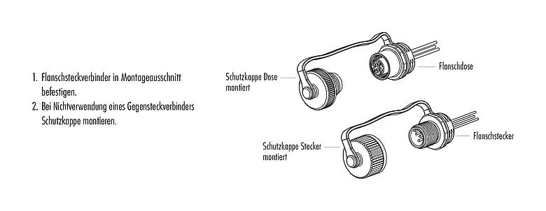 Montageanleitung M12 Flanschstecker, Polzahl: 5, ungeschirmt, Litzen, IP68/IP69K, M16x1,5, Frontmontage, für Outdoor Anwendungen, UV-Beständig