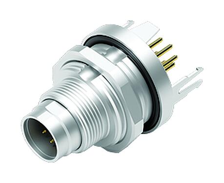 Illustration M9 Male panel mount connector, Contacts: 7, shieldable, THT, IP67, M12x0.5, Rear mounting, potted
