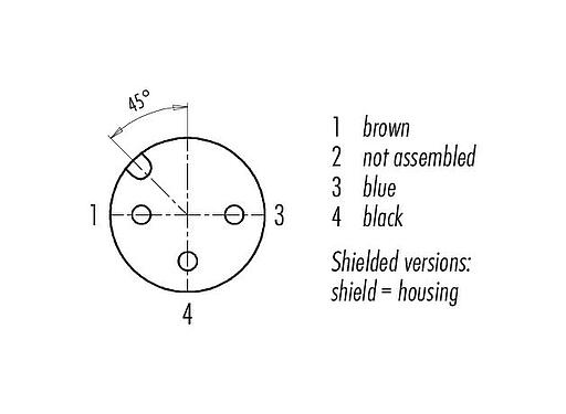 Contact arrangement (Plug-in side) M12 Female angled connector, Contacts: 3, shielded, moulded on the cable, IP67, UL 2238, PVC, grey, 3 x 0.34 mm², 5 m