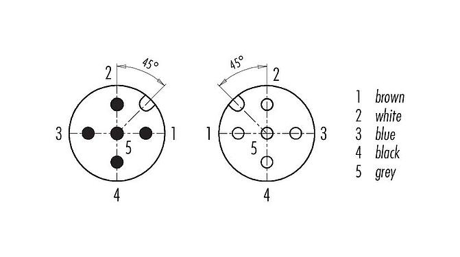 Contact arrangement (Plug-in side) M12 Connecting cable male cable connector - female cable connector, Contacts: 5, unshielded, moulded on the cable, IP67/IP69K, UL 2238, PUR, black, 5 x 0.34 mm², 1 m
