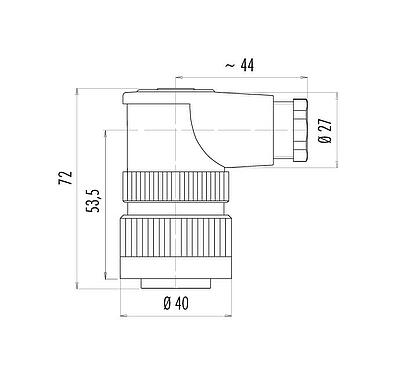 Scale drawing RD30 Female angled connector, Contacts: 12+PE, 12.0-14.0 mm, unshielded, solder, IP65