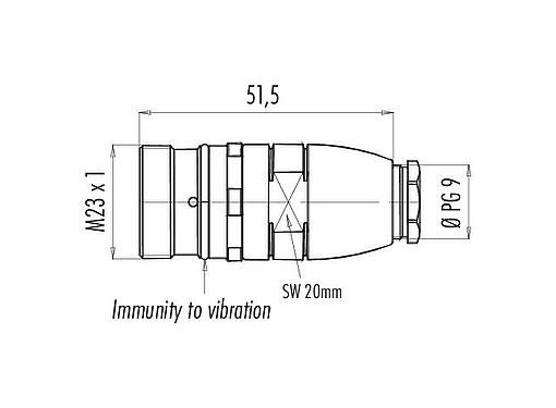 Skalritning M23 Kopplingsplugg, antal poler: 12, 6,0-10,0 mm, oskärmad, lödning, IP67