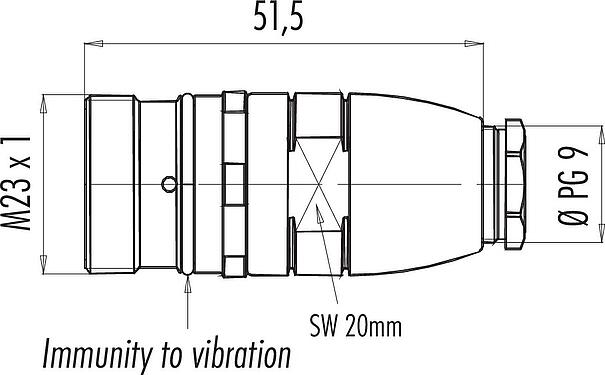 Dessin coté M23 Fiche d'accouplement, Contacts: 9, 6,0-10,0 mm, non blindé, souder, IP67