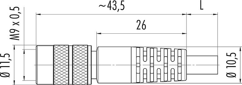 Dessin coté M9 Connecteur femelle, Contacts: 7, blindé, surmoulé sur le câble, IP67, PUR, noir, 8 x 0,14 mm², 2 m