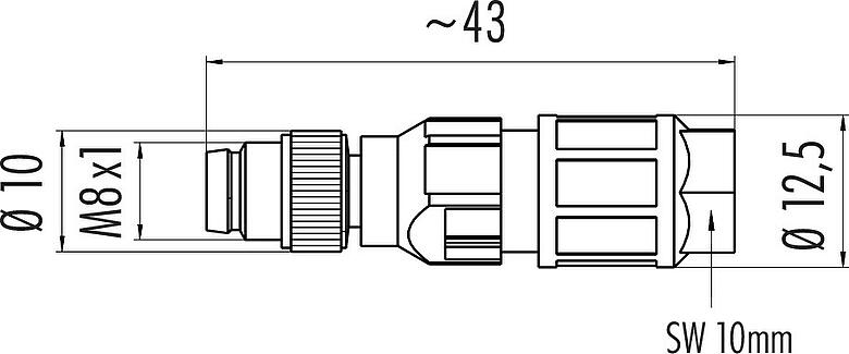 Schaaltekening M8 Kabelstekker, aantal polen: 4, 2,5-5,0 mm, onafgeschermd, IDC, IP67, UL
