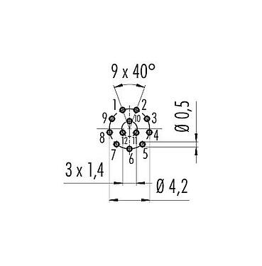 Bố trí dây dẫn M8 Ổ cắm gắn bảng, Số lượng cực : 12, không có chống nhiễu, THT, IP67/IP69K, UL 2238, M10x0,75, Chốt trung tâm, có thể vặn từ phía trước, túp lều