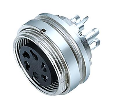 3D View 09 0320 80 05 - M16 Female panel mount connector, Contacts: 5 (05-b), unshielded, solder, IP40, front fastened
