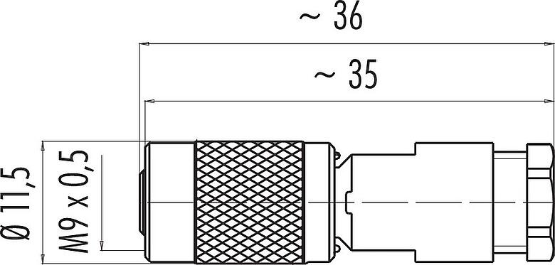 Desenho da escala M9 Tomada de cabo, Contatos: 4, 3,5-5,0 mm, desprotegido, solda, IP67