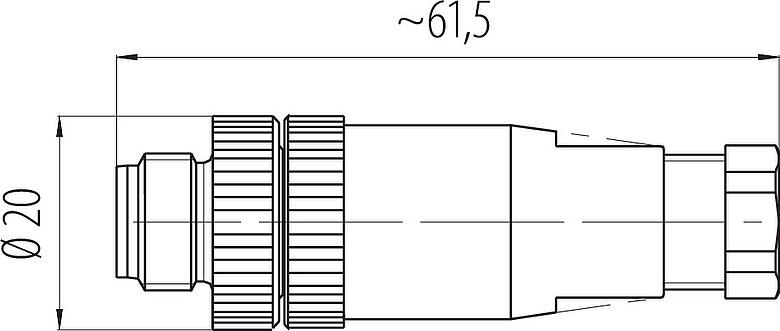 Mittakaavapiirustus M12 Kaapelipistoke, Napojen määrä: 2+PE, 4,0-6,0 mm, suojaamaton, ruuviliitin, IP67