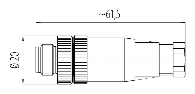 Dessin coté M12 Connecteur mâle, Contacts: 2+PE, 4,0-6,0 mm, non blindé, pince à visser, IP67