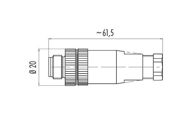 比例图 99 2429 14 03 - 1/2 UNF 直头针头电缆连接器, 极数: 2+PE, 4.0-6.0mm, 非屏蔽, 螺钉接线, IP67, UL