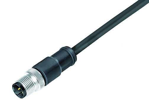 Illustratie 77 3529 0000 50703-0500 - M12-A Kabelstekker, aantal polen: 3, afgeschermd, aan de kabel aangegoten, IP67, UL, PUR, zwart, 3 x 0,34 mm², 5 m