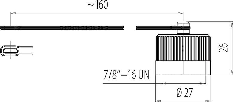 Dessin coté 7/8" Capuchon de protection, IP67, avec sangle de retenue
