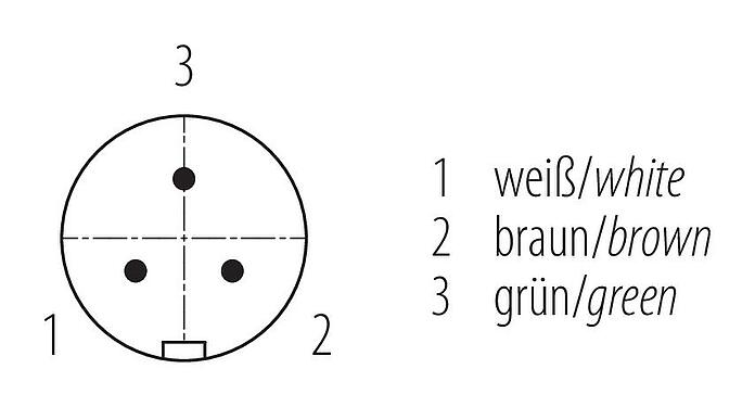 Polbild (Steckseite) 77 6405 0000 50003-0200 - Snap-In Kabelstecker, Polzahl: 3, ungeschirmt, am Kabel angespritzt, IP67, UL, PUR, schwarz, 3 x 0,75 mm², 2 m