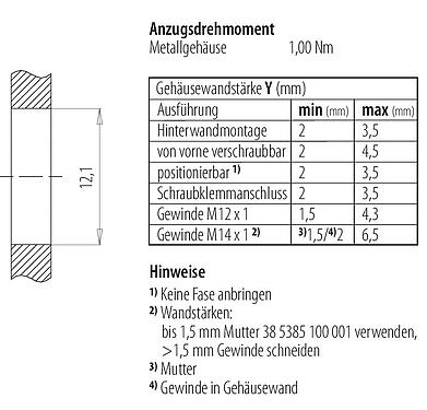 Montageanleitung / Montageausschnitt 99 3782 200 08 - M12 Flanschdose, Polzahl: 8, schirmbar, THT, IP67, UL