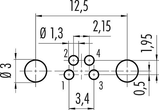 Lábkiosztás M8 panelre szerelhető csatlakozó, : 4, árnyékolható, THT, IP67, UL 2238, M8x1,0, hátsó panel felszerelés, öntött