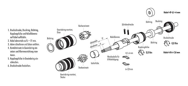 Montageanleitung 99 5171 60 08 - M16 Kabelstecker, Polzahl: 8 (08-a), 4,1-7,8 mm, schirmbar, löten, IP68, UL, Kurzversion