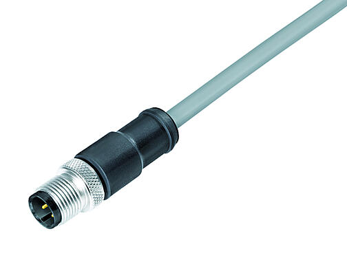 Illustration 77 3529 0000 20703-0200 - M12 Connecteur mâle, Contacts: 3, blindé, surmoulé sur le câble, IP67, UL, PVC, gris, 3 x 0,34 mm², 2 m
