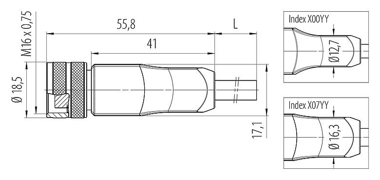 Масштабный чертеж 77 6430 0000 50712-0200 - M16 Кабельная розетка, Количество полюсов: 12, не экранированный, формовка на кабеле, IP68, PUR, черный, 12 x 0,25 мм², 2 м