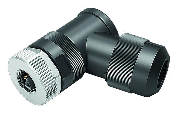 Illustratie M12 Female haakse connector, aantal polen: 4+PE, 8,0-13,0 mm, onafgeschermd, schroefklem, IP67, UL 2238