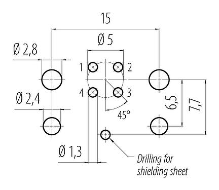 導體佈局 M12 孔頭法蘭座, : 4, 可接遮罩, THR, IP68, UL 2238, M12x1.0, 板前安裝, 用於PCB組裝