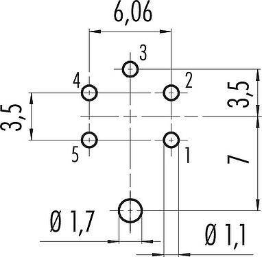 Conductor layout M16 Male panel mount connector, Contacts: 5 (05-a), shieldable, THT, IP67, UL 2238, M18x0,75, Rear mounting